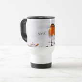 Mug De Voyage Personnalisé mignon Robin oiseau dans la neige ajo (Devant gauche)
