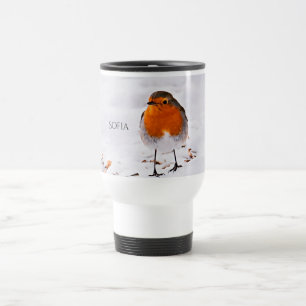 Mug De Voyage Personnalisé mignon Robin oiseau dans la neige ajo