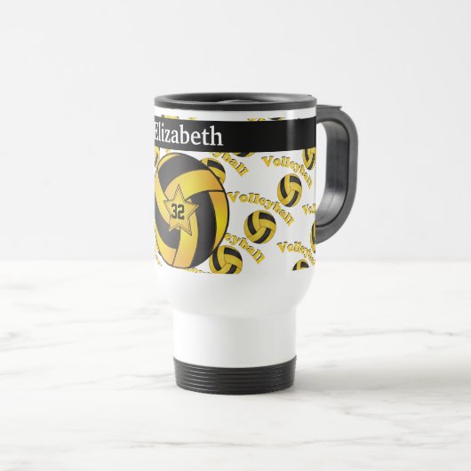 Mug De Voyage Personnaliser le volley-ball jaune vif (Devant droit)