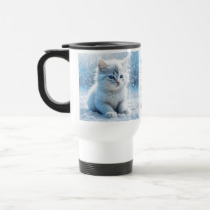 Mug De Voyage Petit chaton blanc personnalisé en neige