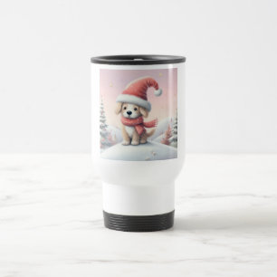 Mug De Voyage Petit chiot de Noël en chapeau santa