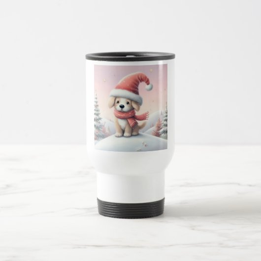 Mug De Voyage Petit chiot de Noël en chapeau santa (Centre)