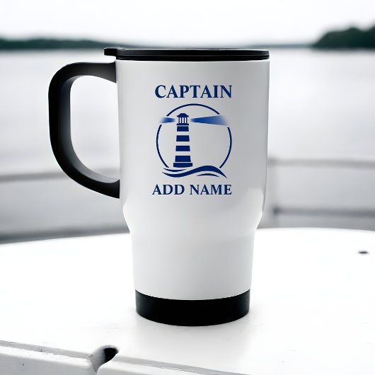 Mug De Voyage Phare nautique avec nom de capitaine ou de bateau