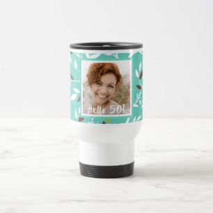 Mug De Voyage photo 50e anniversaire turquoise rétro botanique