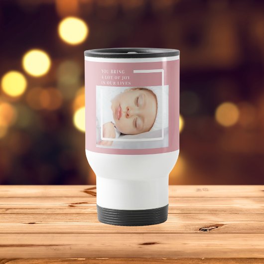 Mug De Voyage Photo Bébé Fancy Cute | Rose et blanc | Devis