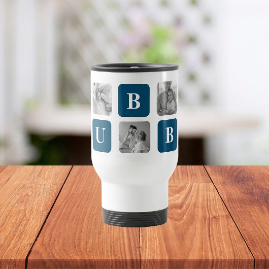 Mug De Voyage Photo Collage Moderne Bleu Meilleur Hubby Ever Cad
