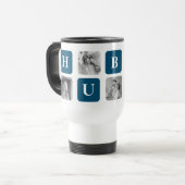 Mug De Voyage Photo Collage Moderne Bleu Meilleur Hubby Ever Cad (Devant gauche)
