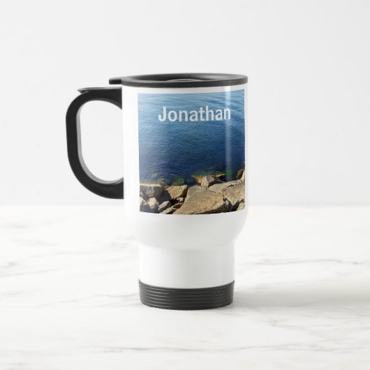 Mug De Voyage Photo de Deep Blue Atlantic Ocean Rocky Cliff Nom (Gauche)