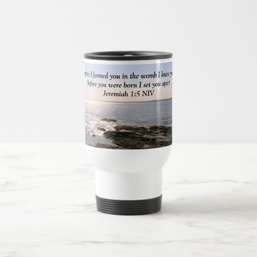 Mug De Voyage Photo Ocean avec Jérémie 1:5 Dieu vous connaissait (Centre)