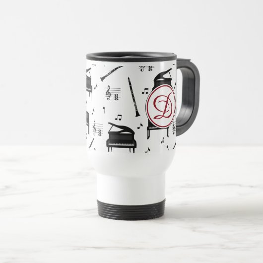 Mug De Voyage Piano Clarinet Music Script Monogramme (Devant droit)