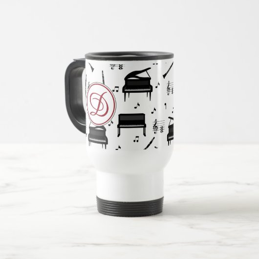 Mug De Voyage Piano Clarinet Music Script Monogramme (Devant gauche)