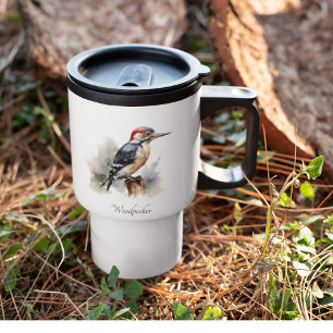 Mug De Voyage Pic-vert de la forêt à l'aquarelle, personnalisé