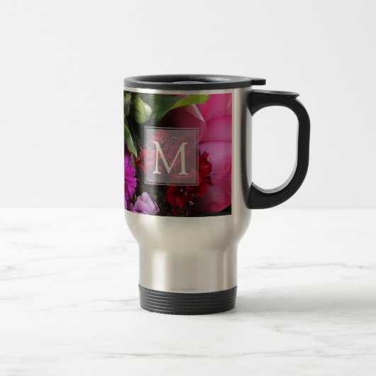 Mug De Voyage Pink and Violet Flowers Monogram (Droit)