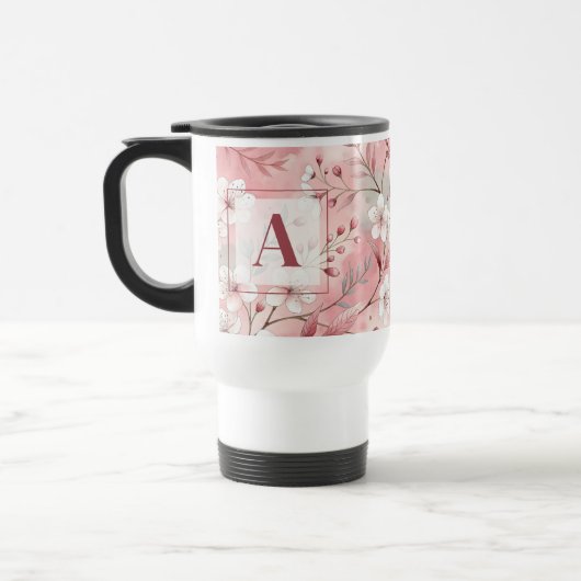 Mug De Voyage Pink cherry blossom monogram (Gauche)