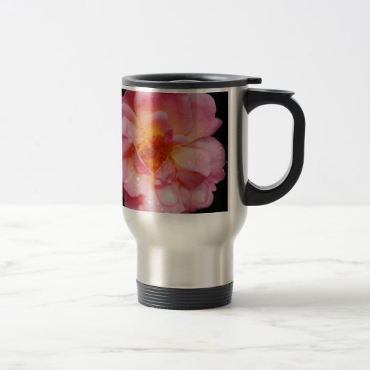 Mug De Voyage Pink Rose w/ Dew Drops Black Background (Droit)