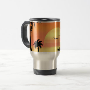 Mug De Voyage Plage tropicale coucher de soleil Palm Tree Silhou