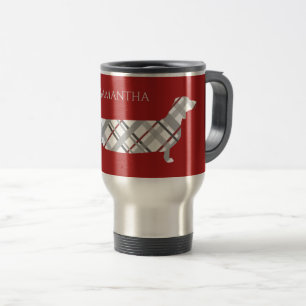 Mug De Voyage Plaid Dachshund sur Red Personnalisé