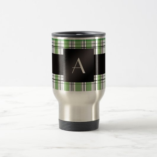 Mug De Voyage Plaid vert de monogramme (Centre)