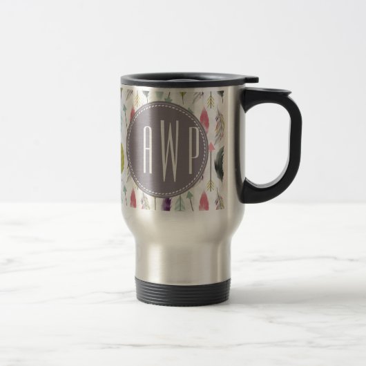 Mug De Voyage Plumes et monogramme de flèches (Droit)