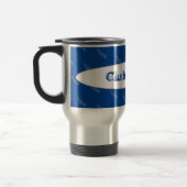Mug De Voyage Plumes Typographie Bleue Nom Monogramme Modèle (Gauche)