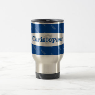 Mug De Voyage Plumes Typographie Bleue Nom Monogramme Modèle