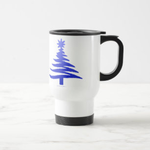 Mug De Voyage Pochoir d'arbre de Noël Bleu Cobalt