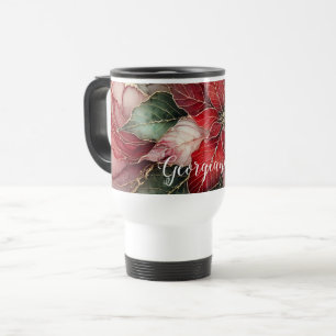 Mug De Voyage Poinsettia d'encre d'alcool floral festif personna