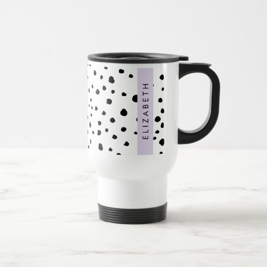 Mug De Voyage Points dalmatiens, Spots, Noir et Blanc, Votre nom (Droite)
