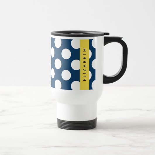 Mug De Voyage Pois Bleus de la Marine, Motif Pot Polka, Votre No (Droite)