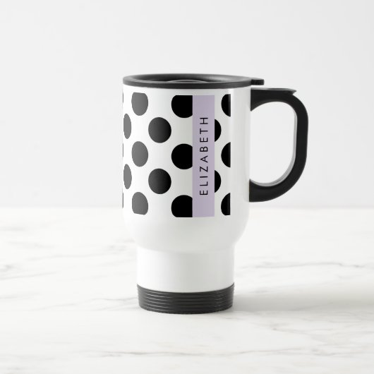Mug De Voyage Pois noirs et blancs, pointillés, Votre nom (Droite)