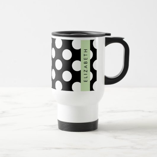 Mug De Voyage Pois noirs et blancs, pointillés, Votre nom (Droite)