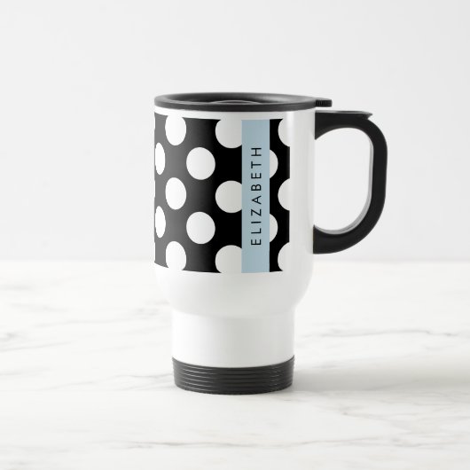 Mug De Voyage Pois noirs et blancs, pointillés, Votre nom (Droite)