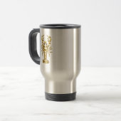 Mug De Voyage Poisson à langouste polygonale dorée sur noir (Devant gauche)
