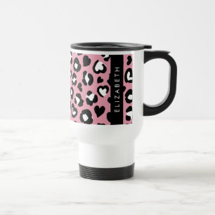Mug De Voyage Poster de animal, Léopard Rose, Coeurs, Votre Nom