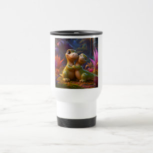 Mug De Voyage Présentation de dinosaures s'étreignant sculptural