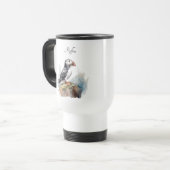 Mug De Voyage Puffin sur une aquarelle rocheuse, personnalisé (Devant gauche)