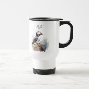 Mug De Voyage Puffin sur une aquarelle rocheuse, personnalisé
