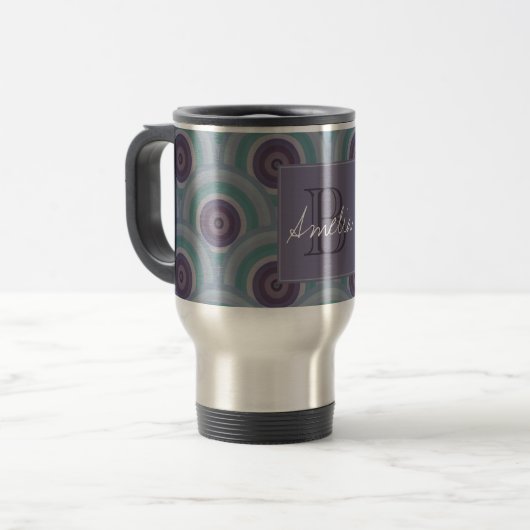Mug De Voyage Purple and Green Retro Circles Pattern Monogram (Devant gauche)
