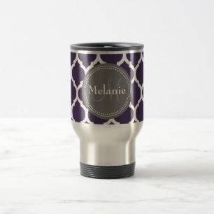 Mug De Voyage Quatrefoil violet et gris monogramme
