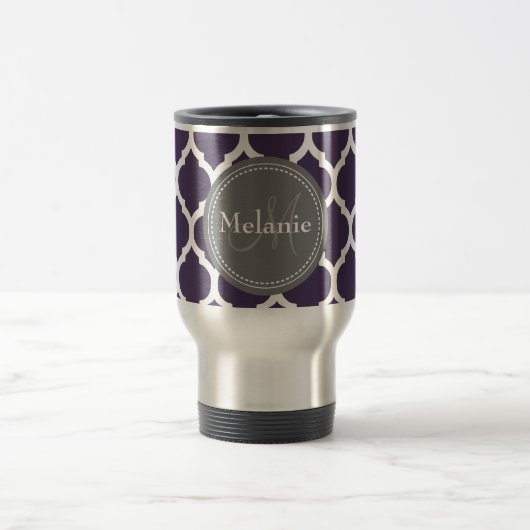 Mug De Voyage Quatrefoil violet et gris monogramme (Centre)