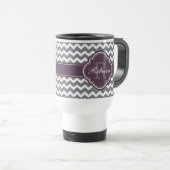 Mug De Voyage Quatrefoil violet Monogram Grey Chevron Motif (Devant droit)