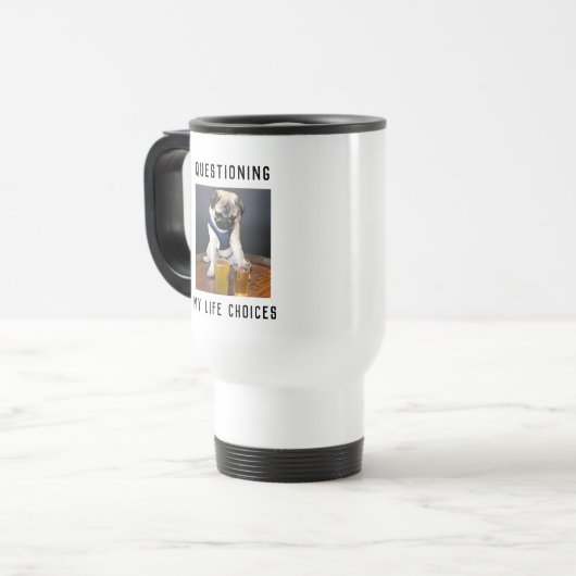 Mug De Voyage Questions personnalisées Choix de vie avec bière (Devant gauche)