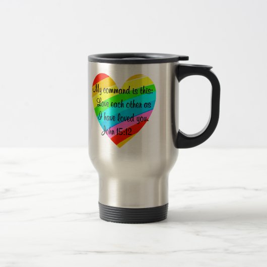 MUG DE VOYAGE RAINBOW COEUR JOHN 15:12 CONCEPTION (Droit)