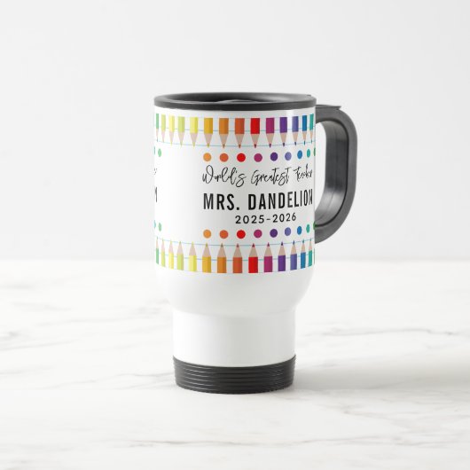 Mug De Voyage Rainbow Crayons Kindergarten Enseignant (Devant droit)