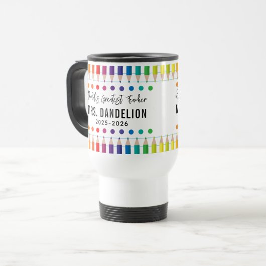 Mug De Voyage Rainbow Crayons Kindergarten Enseignant (Devant gauche)
