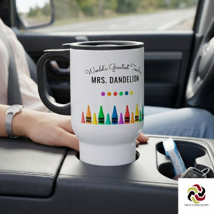 Mug De Voyage Rainbow Crayons le plus grand café enseignant du m