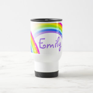 Mug De Voyage Rainbow violet étoiles et nom personnalisé