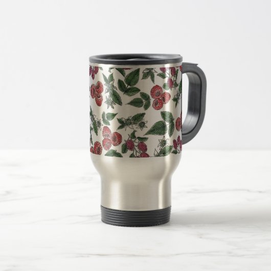 Mug De Voyage Raspberry Fruit Leaves Illustration Pattern (Devant droit)