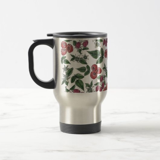 Mug De Voyage Raspberry Fruit Leaves Illustration Pattern (Gauche)