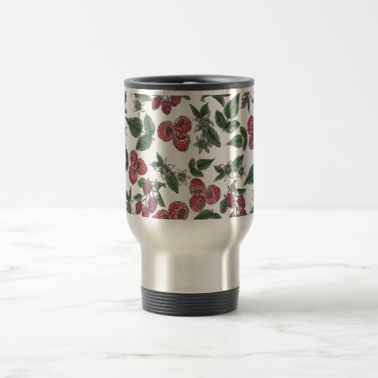 Mug De Voyage Raspberry Fruit Leaves Illustration Pattern (Centre)